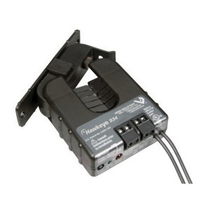 Large black current sensor with hinged opening and range selector dial.