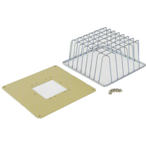 Beige mounting plate with wire cage for protecting components