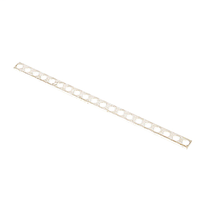 Long slender metal strip with regularly spaced round holes along its length.