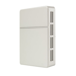Plain off-white rectangular wall sensor with a horizontal seam and vertical vent slots.