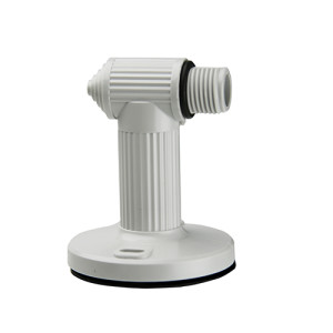 White plastic pedestal with ribbed column and a horizontal threaded nozzle atop a round base.