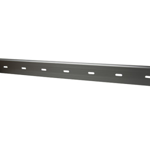 Long metal strip with regularly spaced elongated holes used as a mounting bracket.