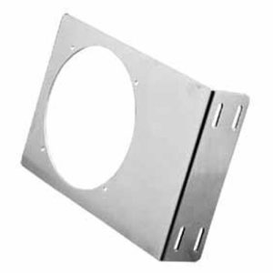 Metal bracket with large round cutout for mounting components.