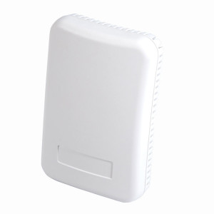 White rectangular sensor with rounded corners, small rectangular recess and slotted vents on the sides.