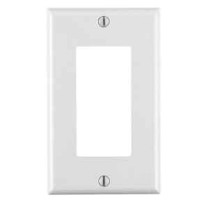 White Decora wall plate with rectangular opening and two screws.