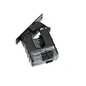 Grey split-core current sensor with clamp.