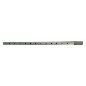 Long cylindrical metal tube with evenly spaced holes and a capped end.
