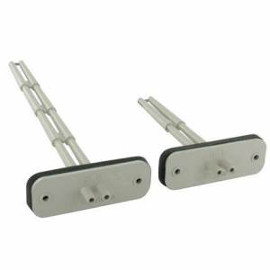 Two white airflow averaging sensors with rectangular bases and three rod probes