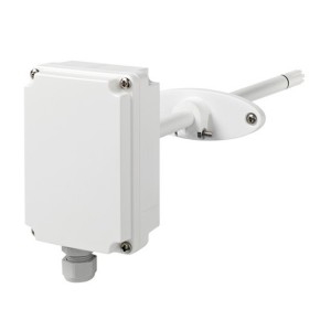 White rectangular sensor box with long cylindrical probe extending from one side