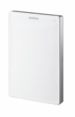 Plain white rectangular Siemens wall-mounted sensor panel with rounded edges and a subtle logo at the top