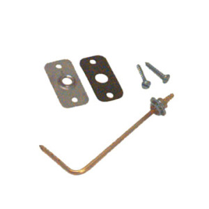 Hardware kit containing L-shaped metal rod, two mounting plates and screws.