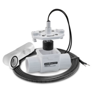 White PVC tee with float sensor assembly and long black cable.