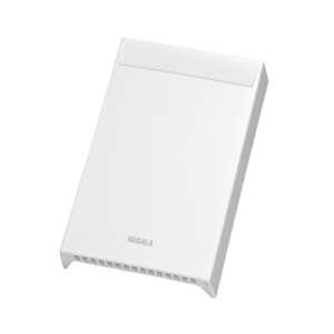 Plain white rectangular wall unit with a gently sloping front and a row of narrow slots at the bottom for air flow.