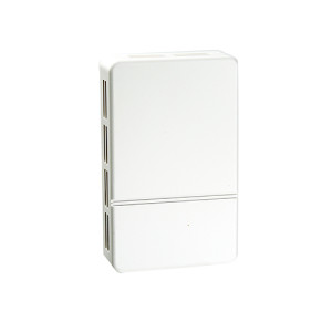 Plain white rectangular wall sensor box with vertical slots on the side for airflow