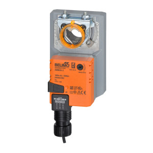 Orange-gray rotary actuator with clamp and gear dial plus plug.