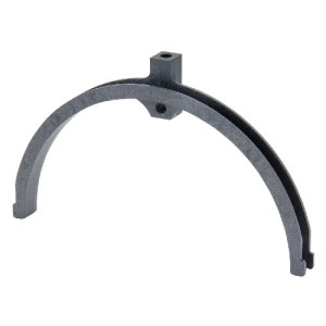Semi-circular dark grey plastic clamp with a square mounting boss at the top.
