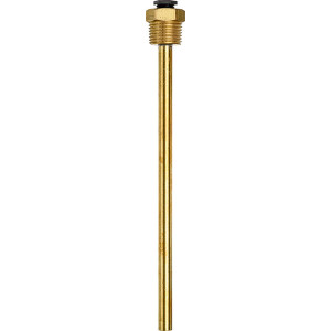 Thin brass tube with a hexagonal threaded fitting at one end and a smooth, closed end opposite.