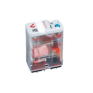 Clear plug-in relay on white base