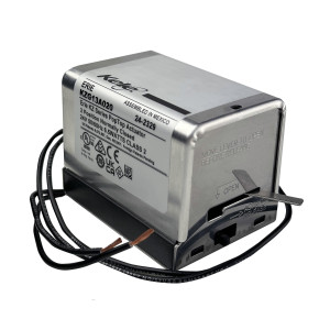 Compact rectangular metallic actuator labeled Erie KZ13A020 with small lever and two attached black wires