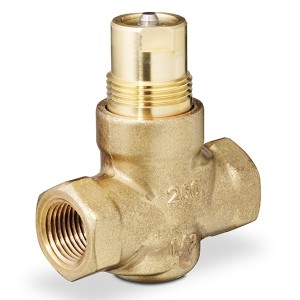 Brass valve with two threaded openings and a tall top section