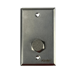 Brushed metal wall plate with hex nut securing a porous metal sensor; two holes for mounting screws.