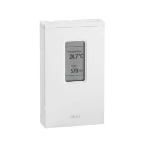 Wall CO2 and temperature transmitter with small display.
