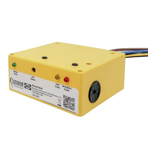 Yellow plastic box with multiple terminals and a wiring harness on top