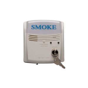 Square metal plate with a red LED, green LED and a key‑operated switch