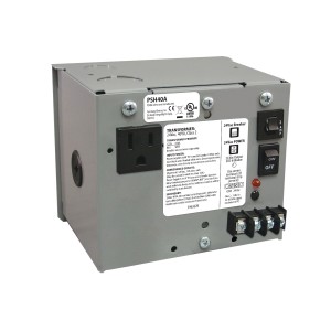 Compact grey box with built-in receptacle, switch, and row of screw terminals