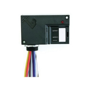 Small black control module with two outputs and coloured wires extending from the bottom.