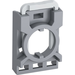 Small grey plastic mount with a central hole and a metal clip assembly