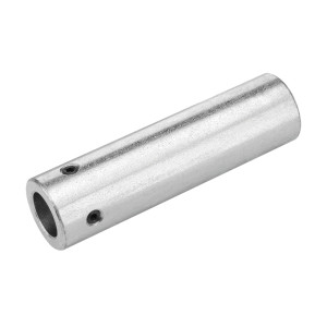Cylindrical metal sleeve with two small set screws and a hollow bore through its length