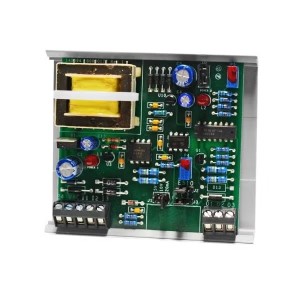 Circuit board module with blue screw terminals and assorted components