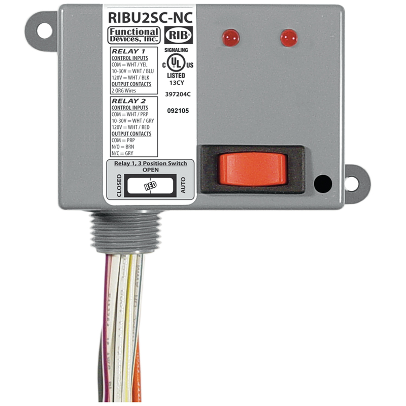 Functional Devices Ribu1c Enclosed Pilot Relay Pack 2 10 Amp Spdt With 10 30 Vac Dc 120 Vac Coil